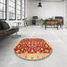 Round Abstract Neon Red Oriental Rug in a Office, abs3036