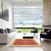 Square Abstract Neon Red Oriental Rug in a Living Room, abs3036