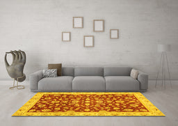 Machine Washable Oriental Yellow Traditional Rug in a Living Room, wshabs3036yw
