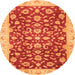 Round Machine Washable Oriental Orange Traditional Area Rugs, wshabs3036org