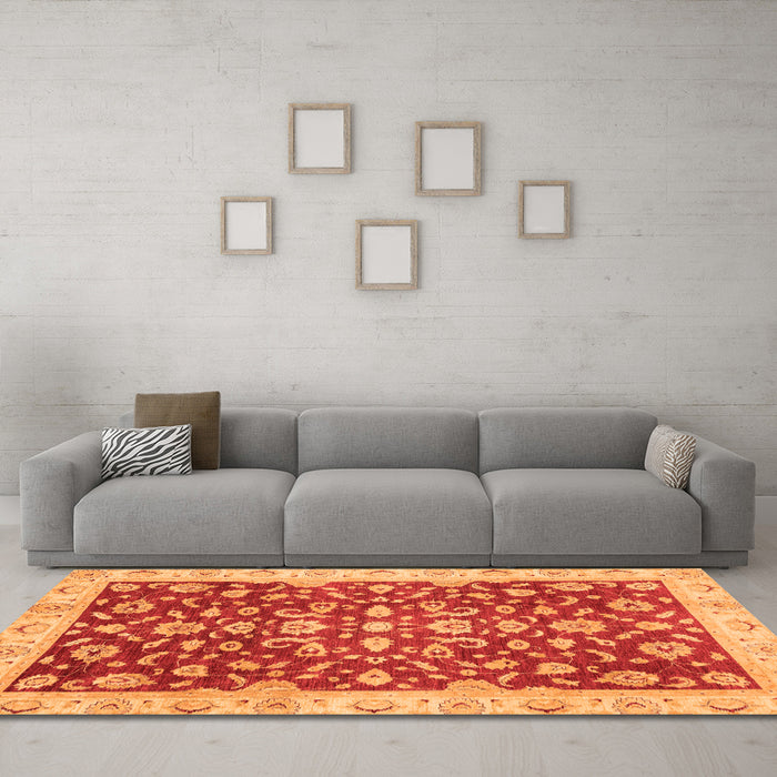 Machine Washable Oriental Orange Traditional Area Rugs in a Living Room, wshabs3036org
