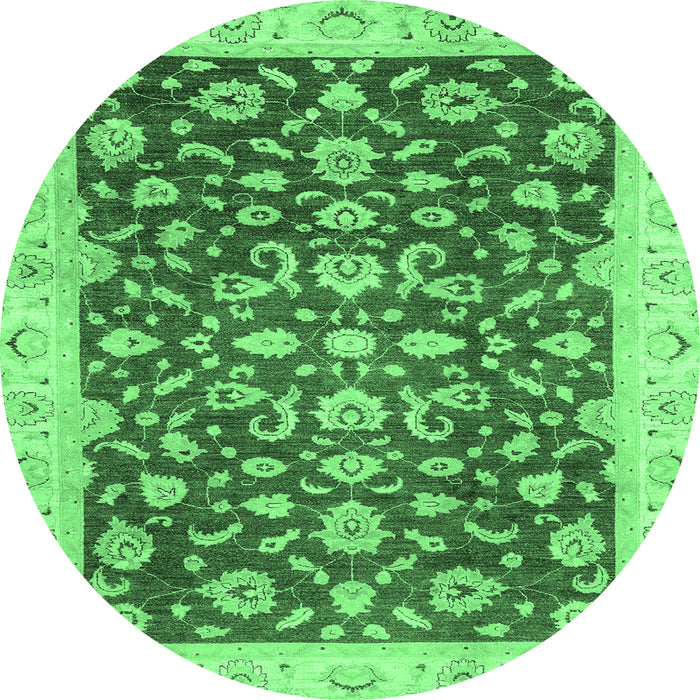 Round Machine Washable Oriental Emerald Green Traditional Area Rugs, wshabs3036emgrn
