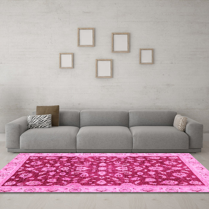 Machine Washable Oriental Pink Traditional Rug in a Living Room, wshabs3036pnk