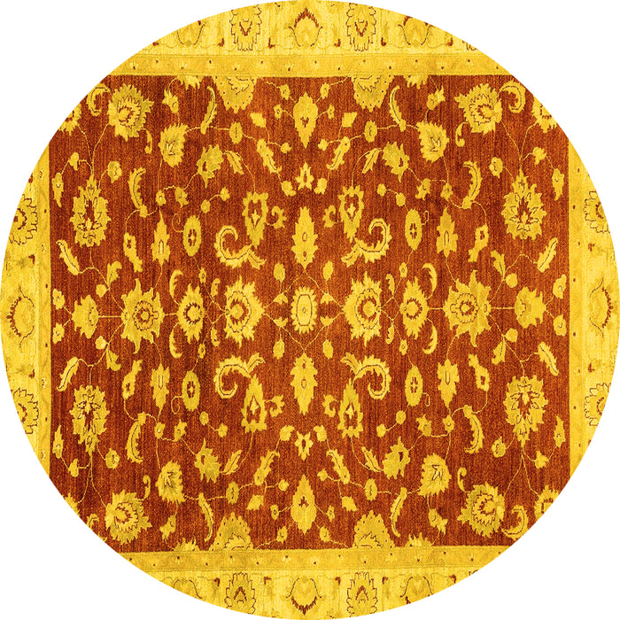 Round Machine Washable Oriental Yellow Traditional Rug, wshabs3036yw