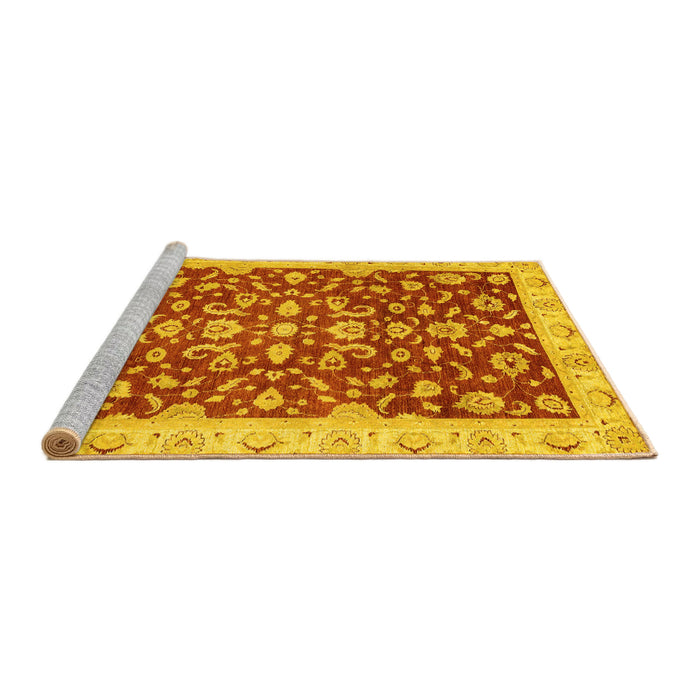 Sideview of Machine Washable Oriental Yellow Traditional Rug, wshabs3036yw