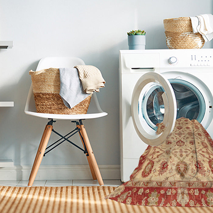 Machine Washable Abstract Red Rug in a Washing Machine, wshabs3037