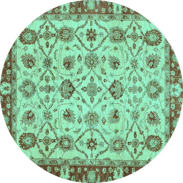 Round Oriental Turquoise Traditional Rug, abs3037turq