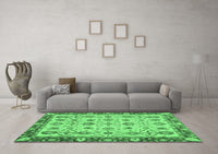 Machine Washable Oriental Emerald Green Traditional Rug, wshabs3037emgrn