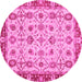 Round Machine Washable Oriental Pink Traditional Rug, wshabs3037pnk