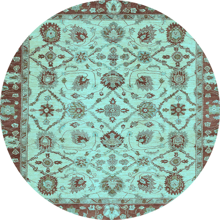 Round Oriental Light Blue Traditional Rug, abs3037lblu