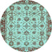 Round Oriental Light Blue Traditional Rug, abs3037lblu