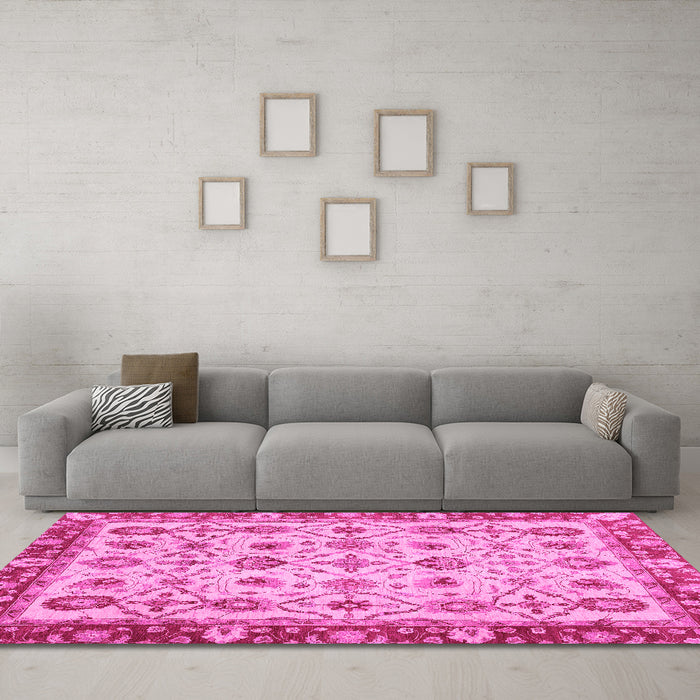 Machine Washable Oriental Pink Traditional Rug in a Living Room, wshabs3037pnk