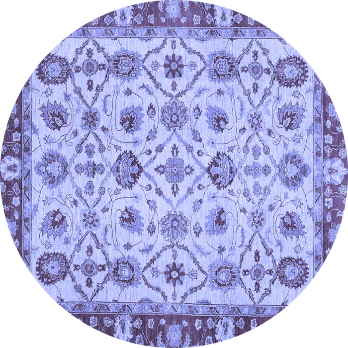 Round Machine Washable Oriental Blue Traditional Rug, wshabs3037blu