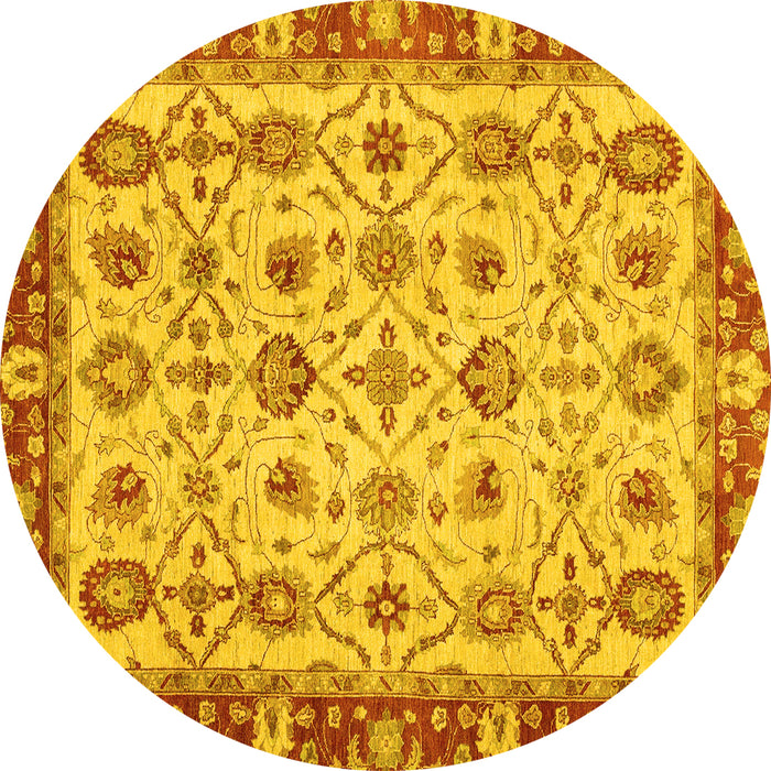 Round Machine Washable Oriental Yellow Traditional Rug, wshabs3037yw