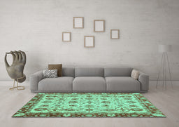 Machine Washable Oriental Turquoise Traditional Area Rugs in a Living Room,, wshabs3037turq