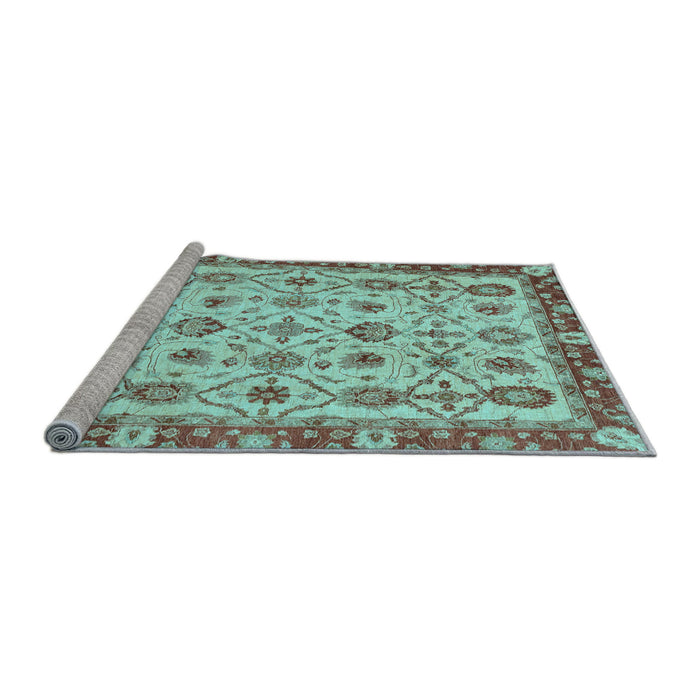 Sideview of Machine Washable Oriental Light Blue Traditional Rug, wshabs3037lblu
