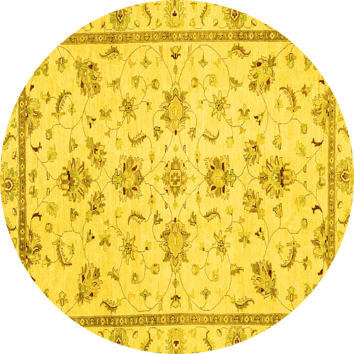 Round Machine Washable Oriental Yellow Traditional Rug, wshabs3038yw
