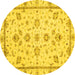 Round Machine Washable Oriental Yellow Traditional Rug, wshabs3038yw