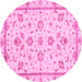 Round Machine Washable Oriental Pink Traditional Rug, wshabs3038pnk