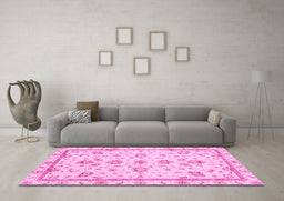 Machine Washable Oriental Pink Traditional Rug in a Living Room, wshabs3038pnk