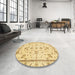 Round Machine Washable Abstract Yellow Rug in a Office, wshabs3038