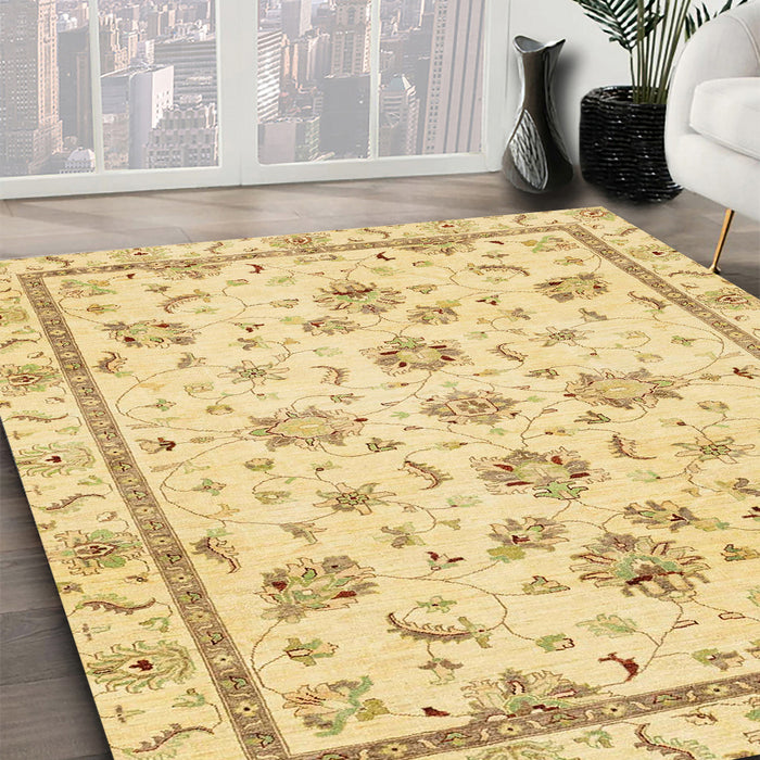 Abstract Yellow Oriental Rug in Family Room, abs3038