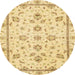 Round Abstract Yellow Oriental Rug, abs3038