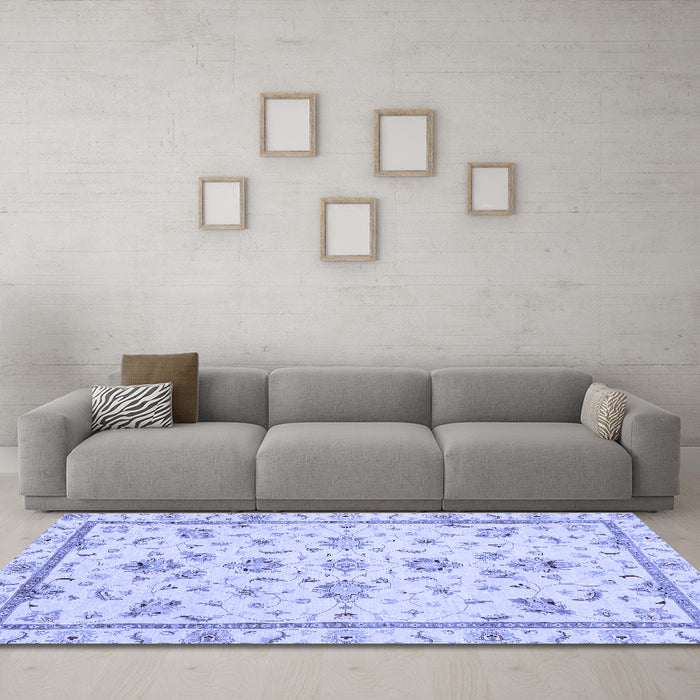 Machine Washable Oriental Blue Traditional Rug in a Living Room, wshabs3038blu