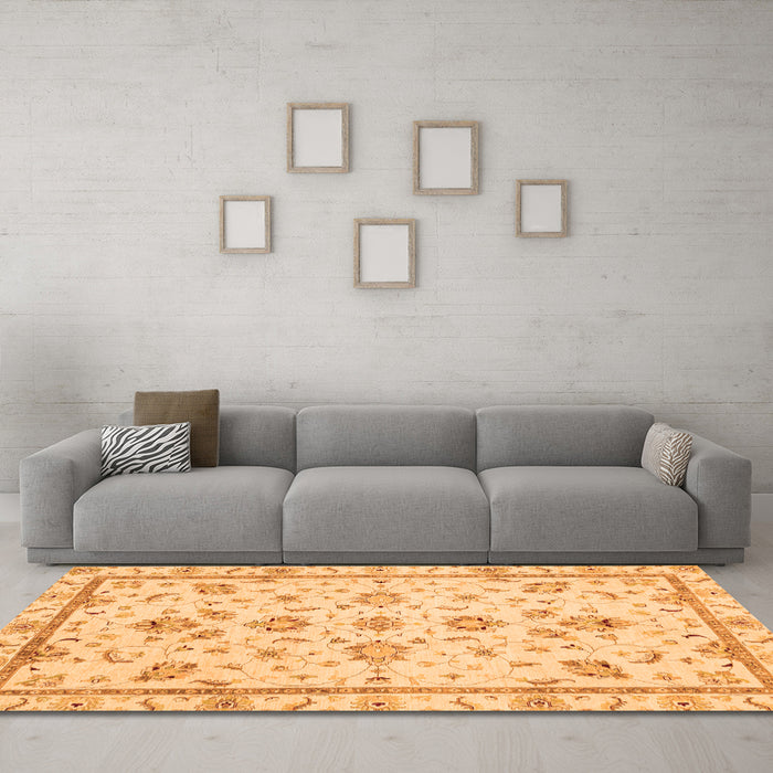Machine Washable Oriental Orange Traditional Area Rugs in a Living Room, wshabs3038org