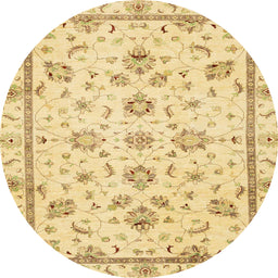 Round Machine Washable Abstract Yellow Rug, wshabs3038