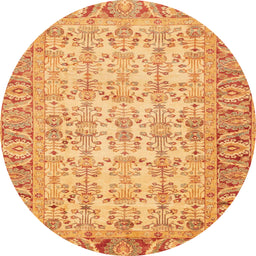 Round Machine Washable Abstract Saffron Yellow Rug, wshabs3039