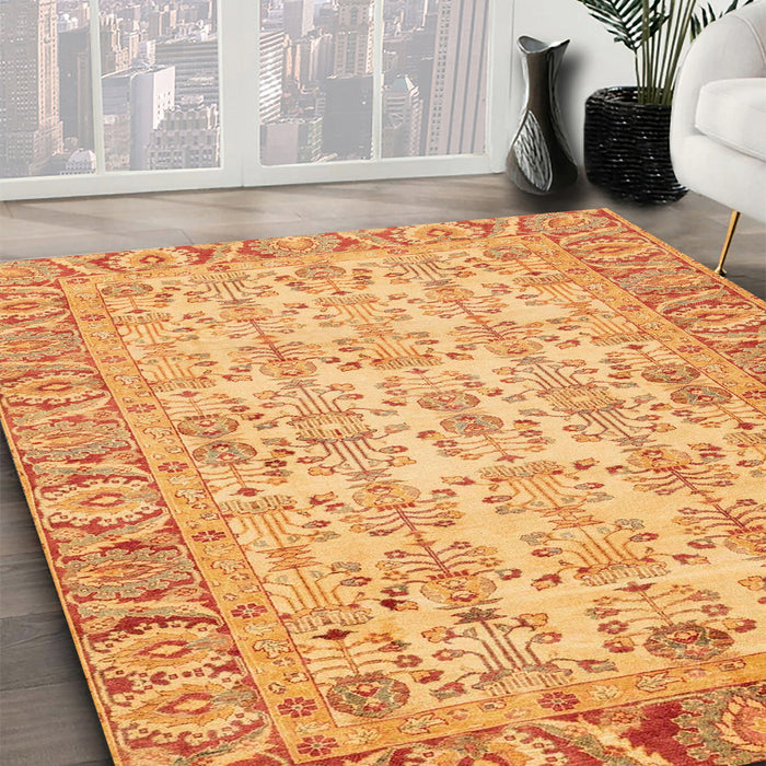 Abstract Saffron Yellow Modern Rug in Family Room, abs3039