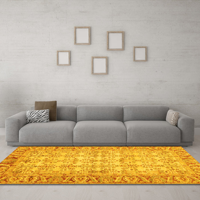 Machine Washable Abstract Yellow Modern Rug in a Living Room, wshabs3039yw