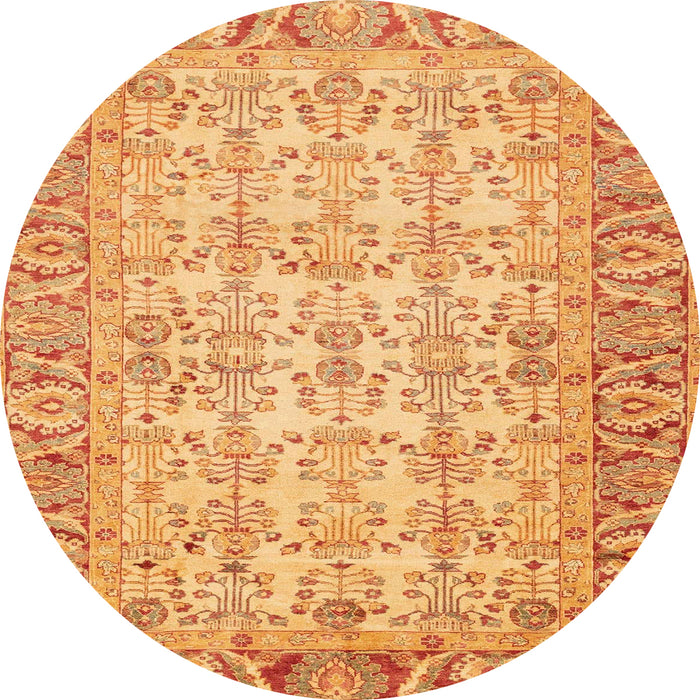 Round Abstract Saffron Yellow Modern Rug, abs3039