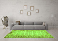 Machine Washable Abstract Green Modern Rug, wshabs3039grn