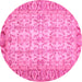 Round Machine Washable Abstract Pink Modern Rug, wshabs3039pnk