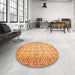 Round Machine Washable Abstract Saffron Yellow Rug in a Office, wshabs3039