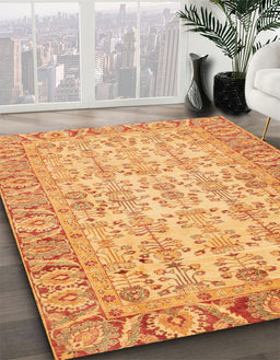 Machine Washable Abstract Saffron Yellow Rug in a Family Room, wshabs3039