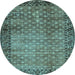 Round Machine Washable Southwestern Light Blue Country Rug, wshabs303lblu