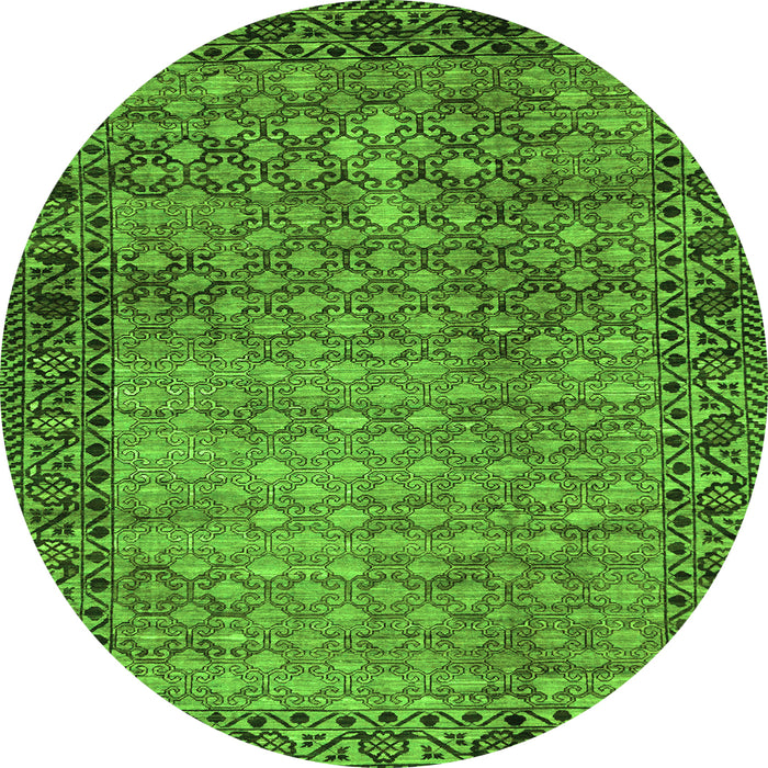Round Machine Washable Southwestern Green Country Area Rugs, wshabs303grn
