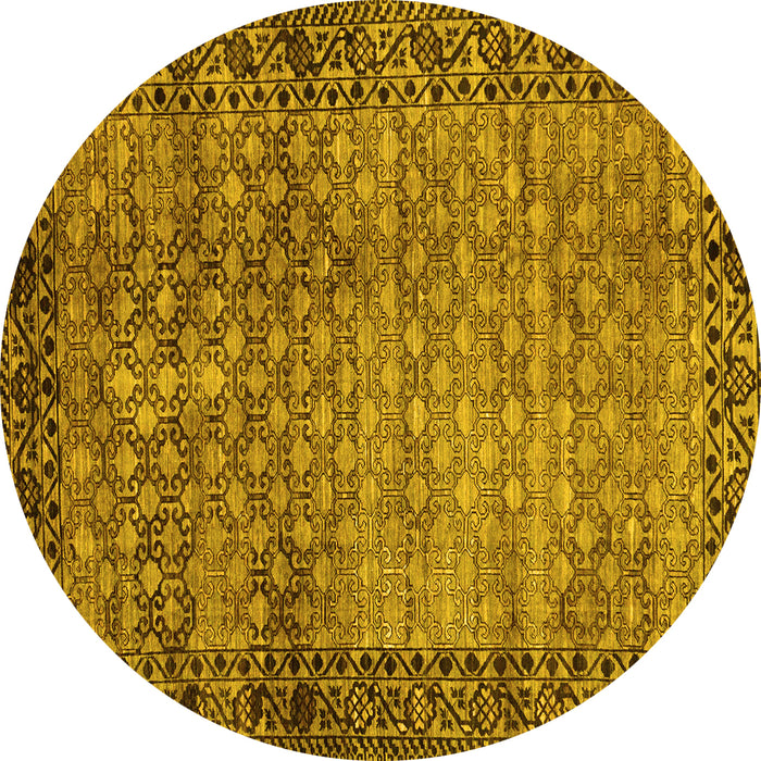 Round Machine Washable Southwestern Yellow Country Rug, wshabs303yw
