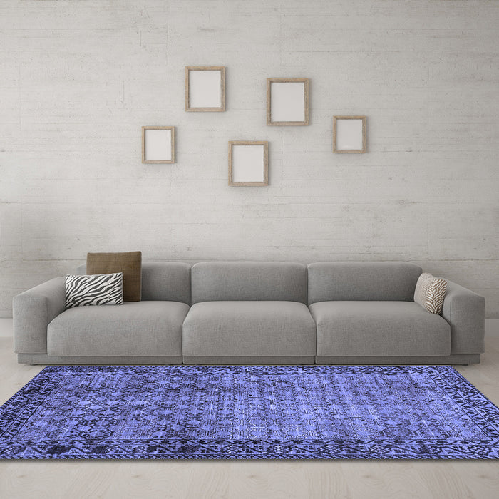 Machine Washable Southwestern Blue Country Rug in a Living Room, wshabs303blu