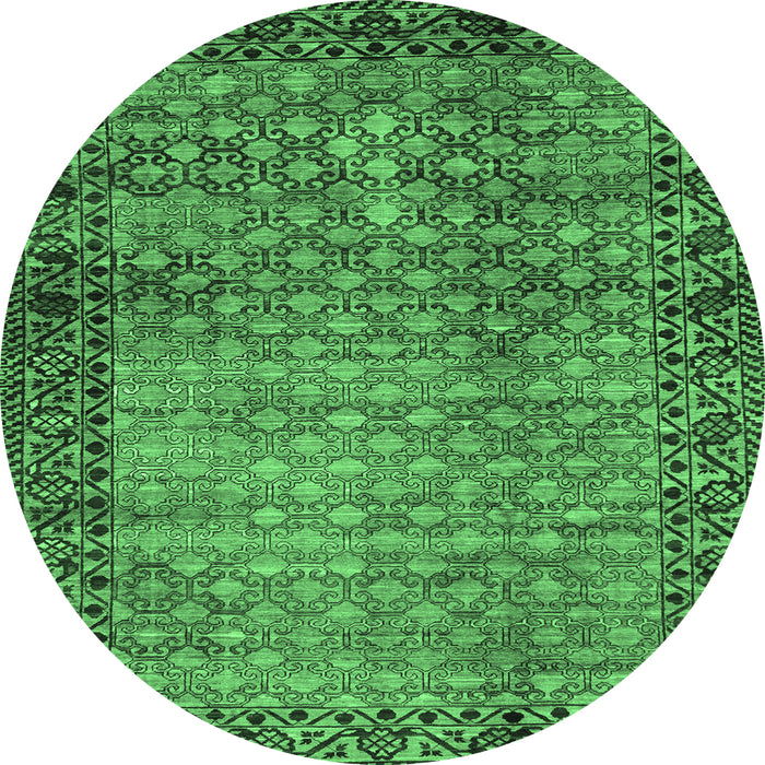 Round Machine Washable Southwestern Emerald Green Country Area Rugs, wshabs303emgrn
