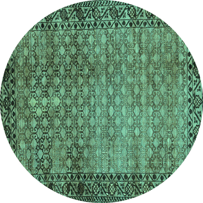 Round Machine Washable Southwestern Turquoise Country Area Rugs, wshabs303turq