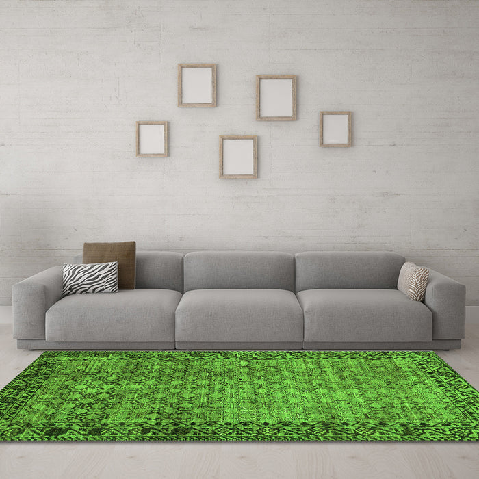 Machine Washable Southwestern Green Country Area Rugs in a Living Room,, wshabs303grn