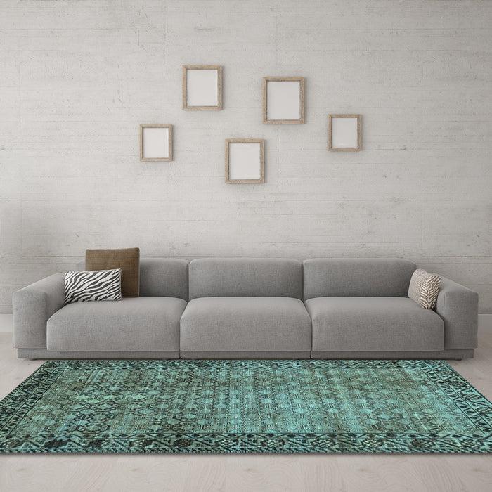 Machine Washable Southwestern Light Blue Country Rug in a Living Room, wshabs303lblu