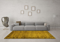 Machine Washable Southwestern Yellow Country Rug in a Living Room, wshabs303yw