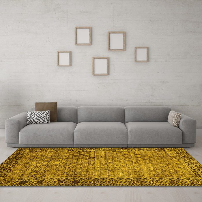 Machine Washable Southwestern Yellow Country Rug in a Living Room, wshabs303yw