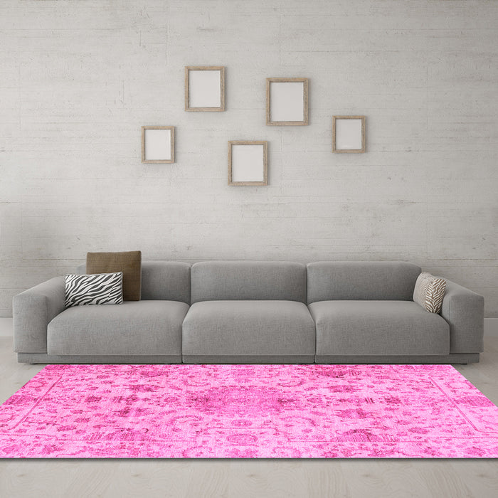 Machine Washable Oriental Pink Traditional Rug in a Living Room, wshabs3040pnk