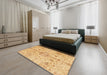 Abstract Chrome Gold Yellow Oriental Rug in a Bedroom, abs3040